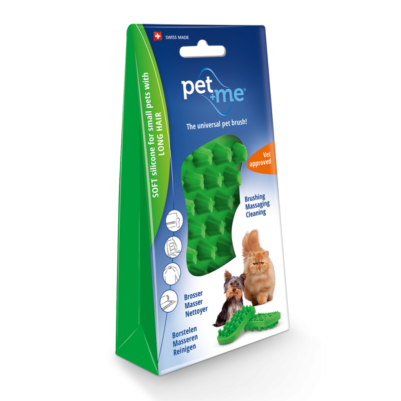 Brosse à poils longs pour chat Pet+Me, verte