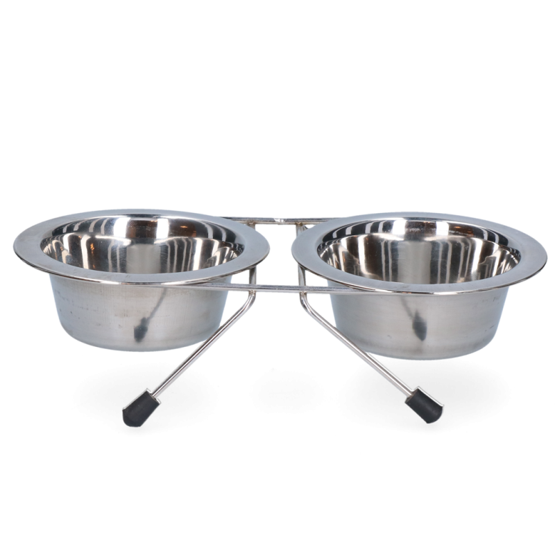 Gamelle et abreuvoir en acier inoxydable avec support Ø 11 cm (200 ml)