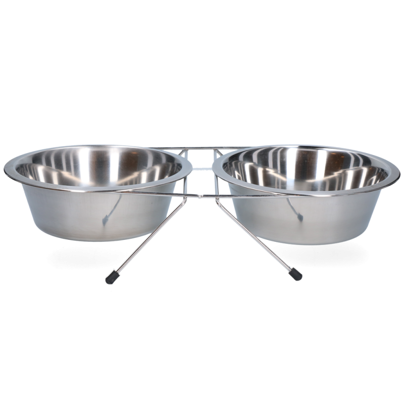 Gamelle et abreuvoir en acier inoxydable avec support Ø 21 cm (1750 ml)