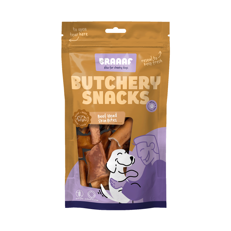 Morceaux de peau de tête de buf Braaaf Butchery Snacks 150 g