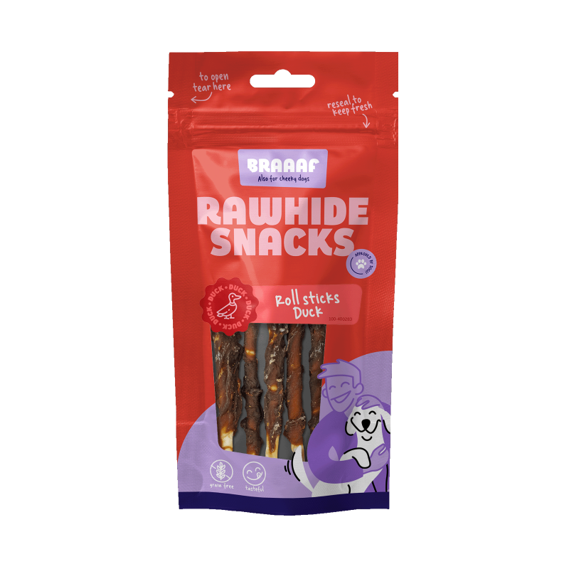 Bâtonnets de cuir brut Braaaf au canard - 8 pièces