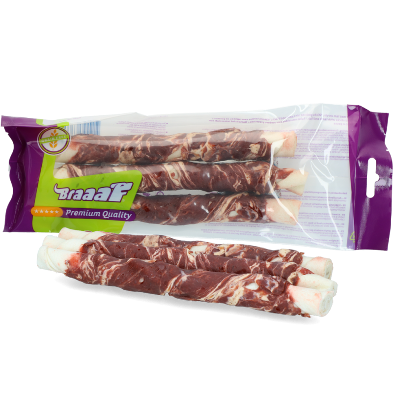 Braaaf Rawhide Twister Agneau et Poisson (3 pièces) - 21 cm