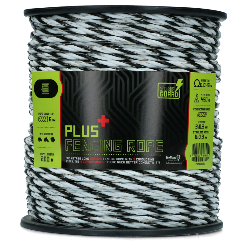 Corde de clôture ZoneGuard 6 mm Plus noir et blanc 200 m