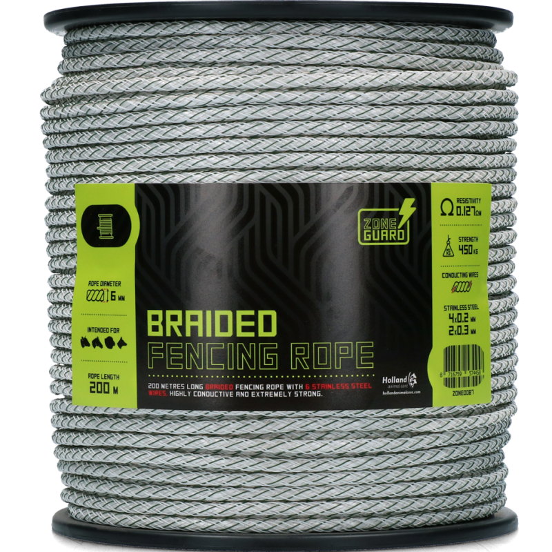 Corde de clôture tressée ZoneGuard 6 mm blanche et verte 200 m
