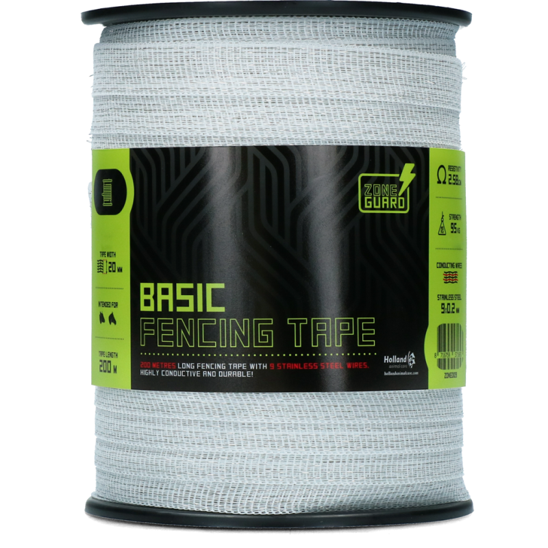 Ruban de clôture ZoneGuard Basic 20 mm blanc 200 m (9 fils)