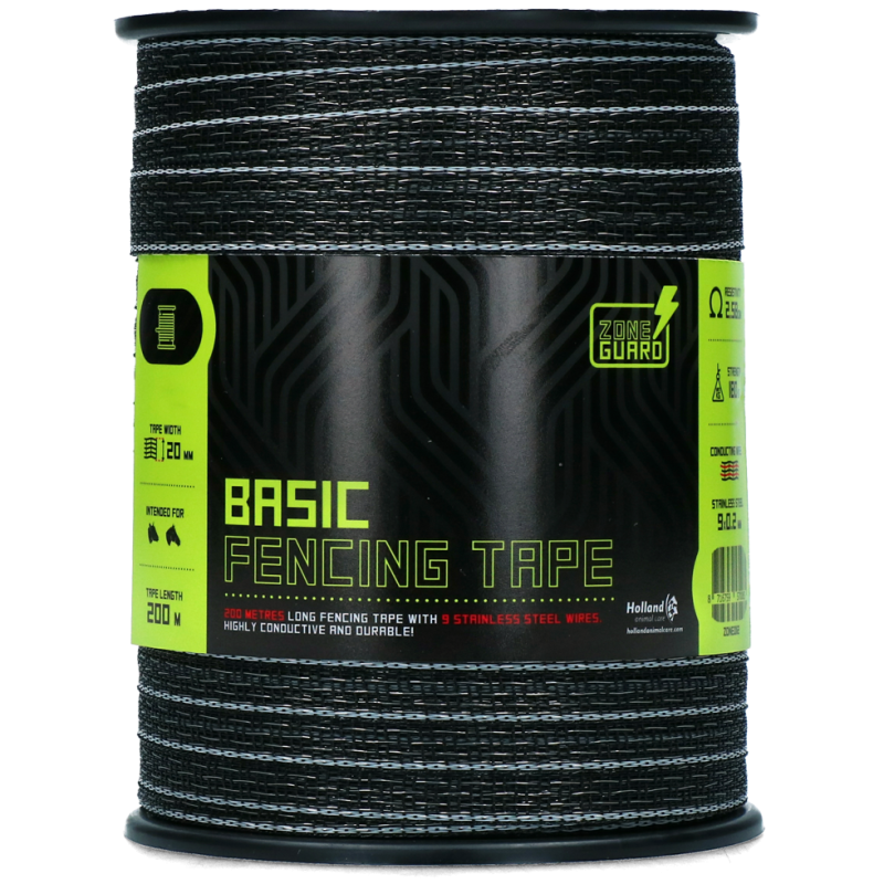 Ruban de clôture ZoneGuard 20 mm Basic noir 200 m