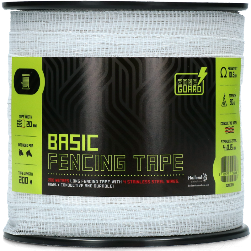 Ruban de clôture ZoneGuard Basic 20 mm blanc 200 m (4 fils)