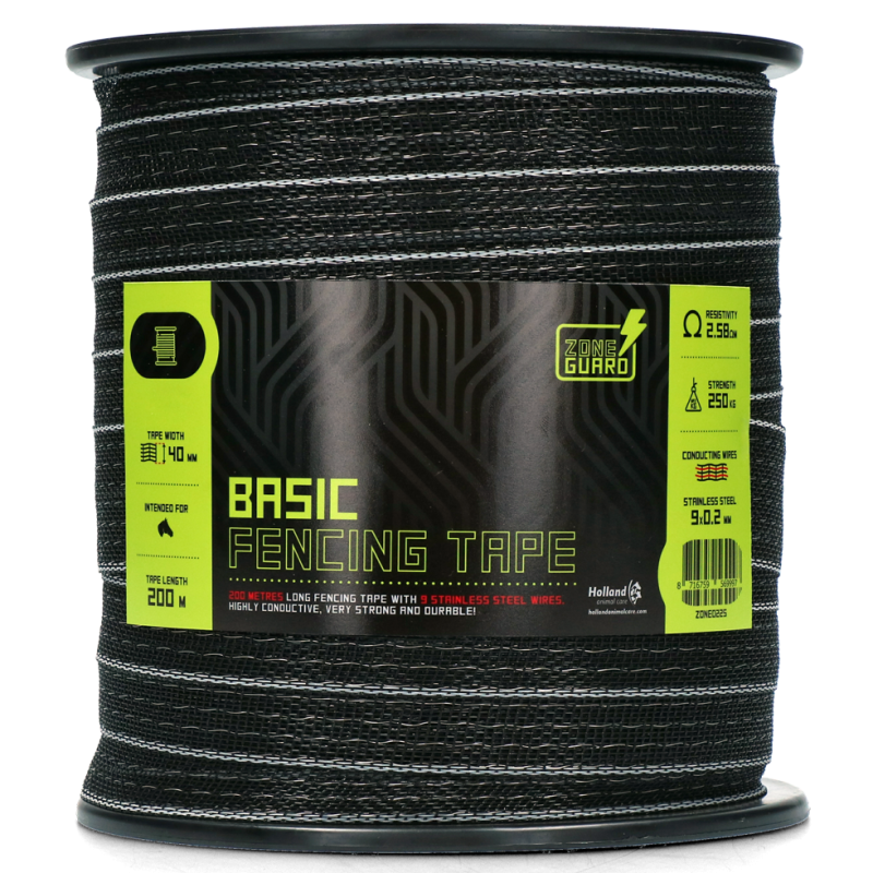 Ruban de clôture ZoneGuard Basic 40 mm noir 200 m