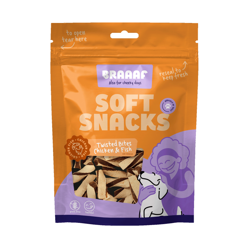 Bouchées torsadées Braaaf Soft Snack - Poulet et poisson