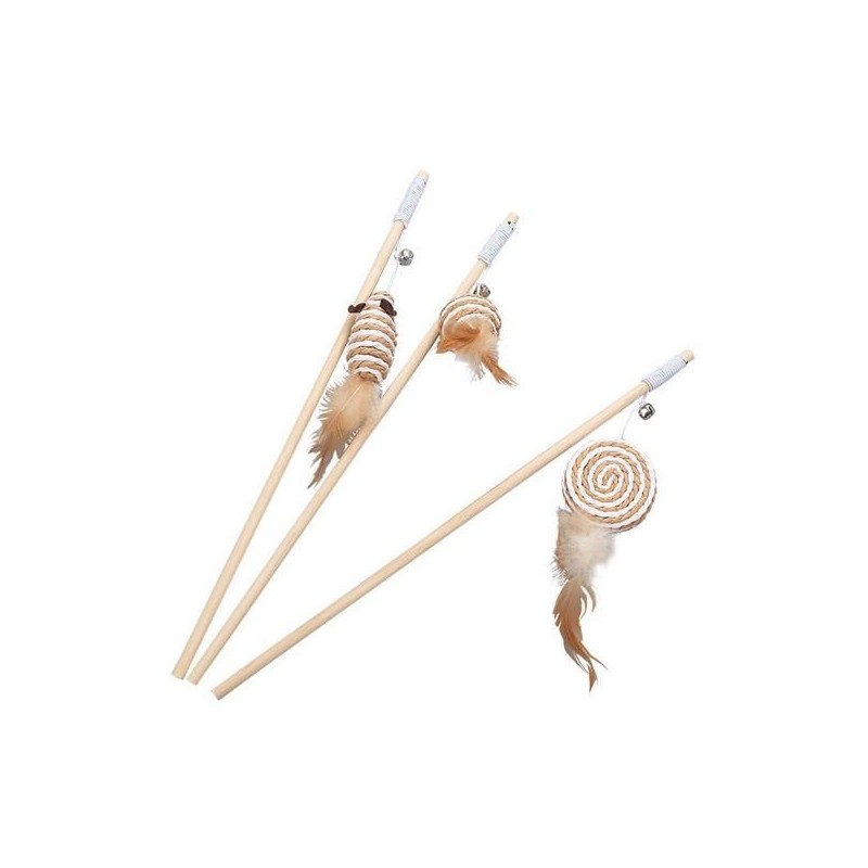 Jouet pour chat, canne à pêche avec plumes et grelot