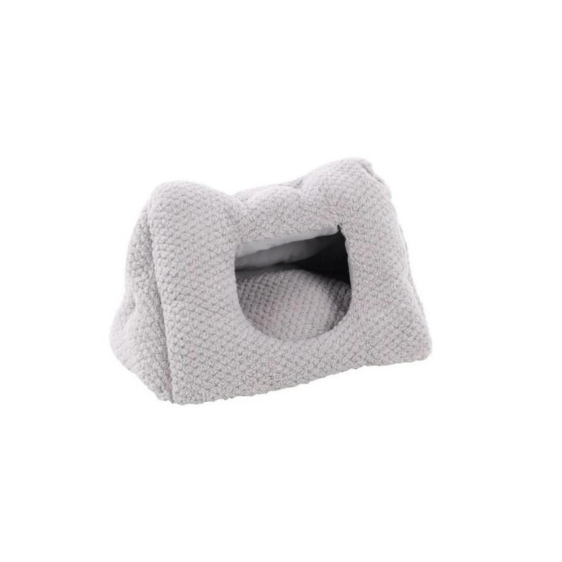 Lit rectangulaire pour chat et petits chiens en peluche gris