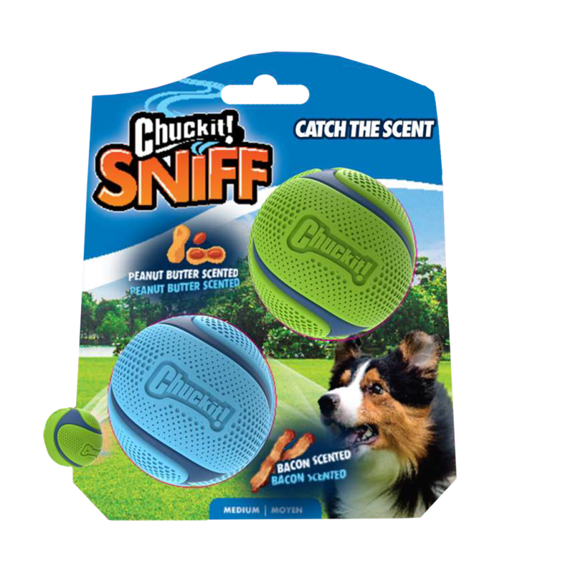 Chuckit! Sniff Fetch Ball Bacon et beurre de cacahuète M Lot de 2