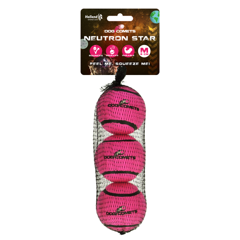 Balle de tennis Dog Comets Neutron Star avec couineur, taille M, rose (lot de 3)