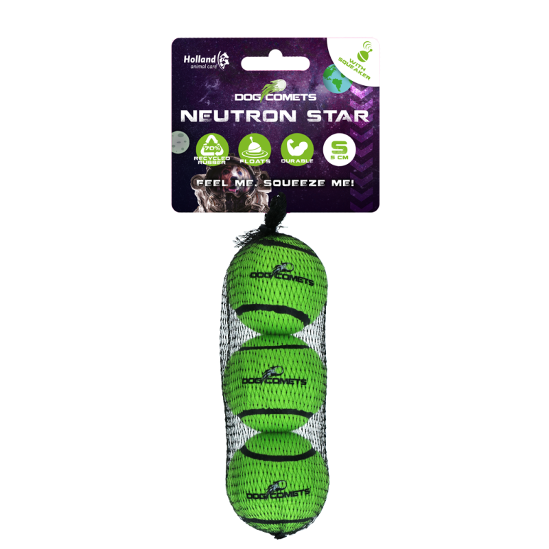 Balle de tennis Dog Comets Neutron Star avec couineur S Vert (lot de 3)