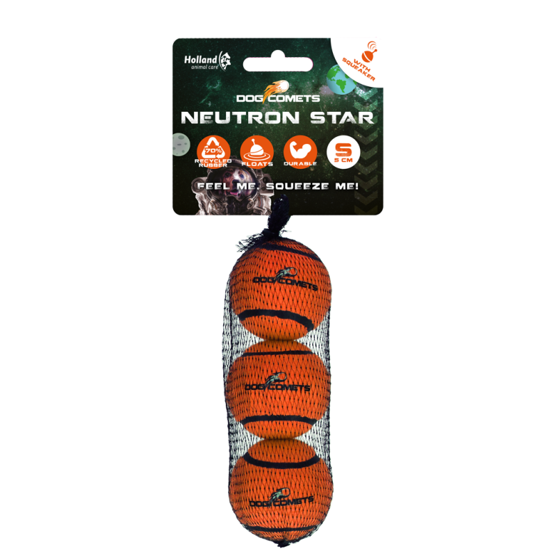 Balle de tennis Dog Comets Neutron Star avec couineur S Orange (pack de 3)