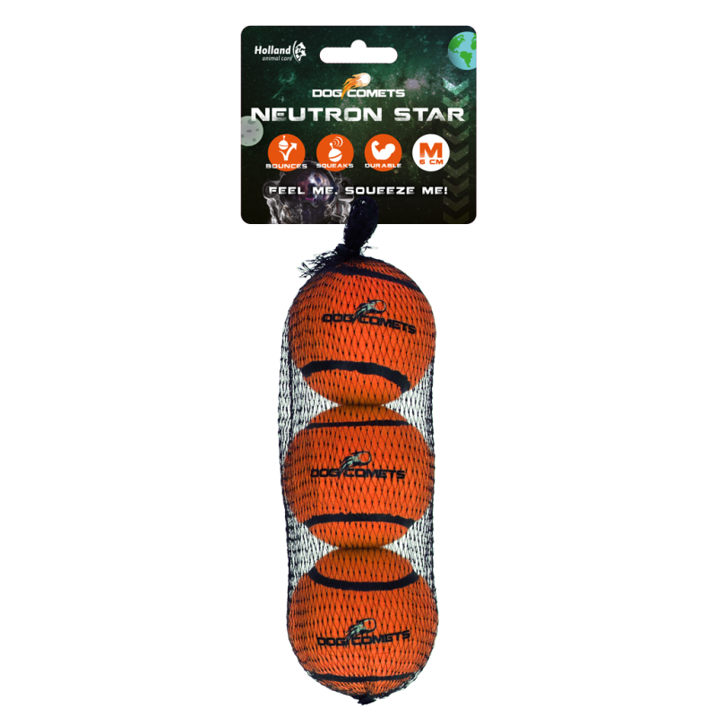Balle de tennis Dog Comets Neutron Star avec couineur, taille M, orange (lot de 3)