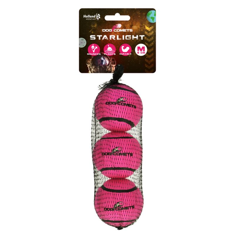 Balle de tennis Dog Comets Starlight M rose (lot de 3)