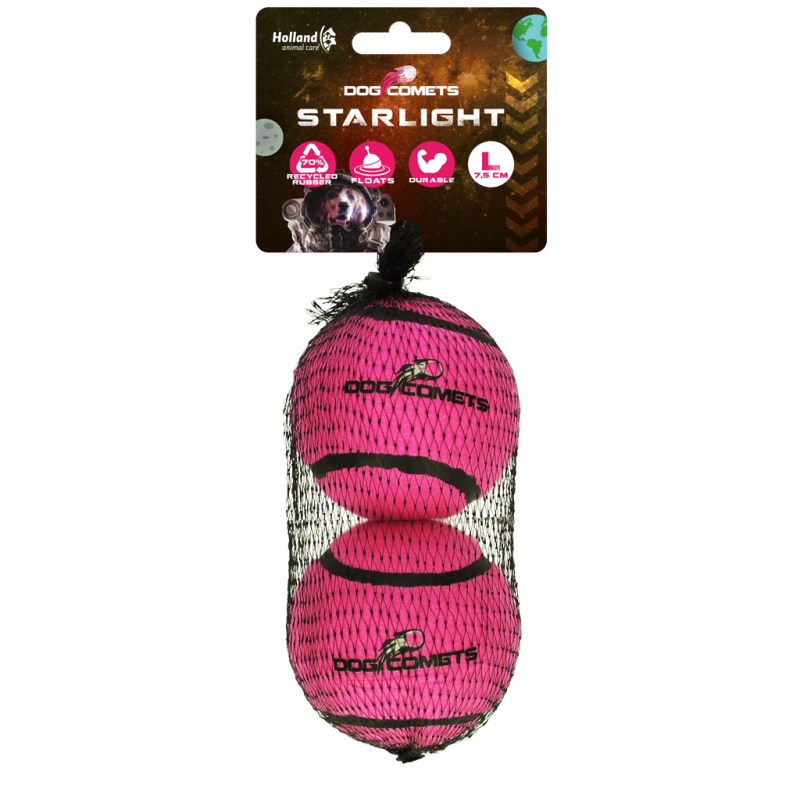 Balle de tennis Dog Comets Starlight L rose (lot de 2)