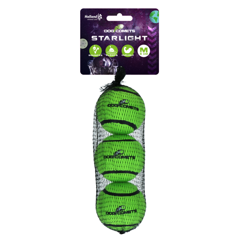 Balle de tennis Dog Comets Starlight M verte (lot de 3)
