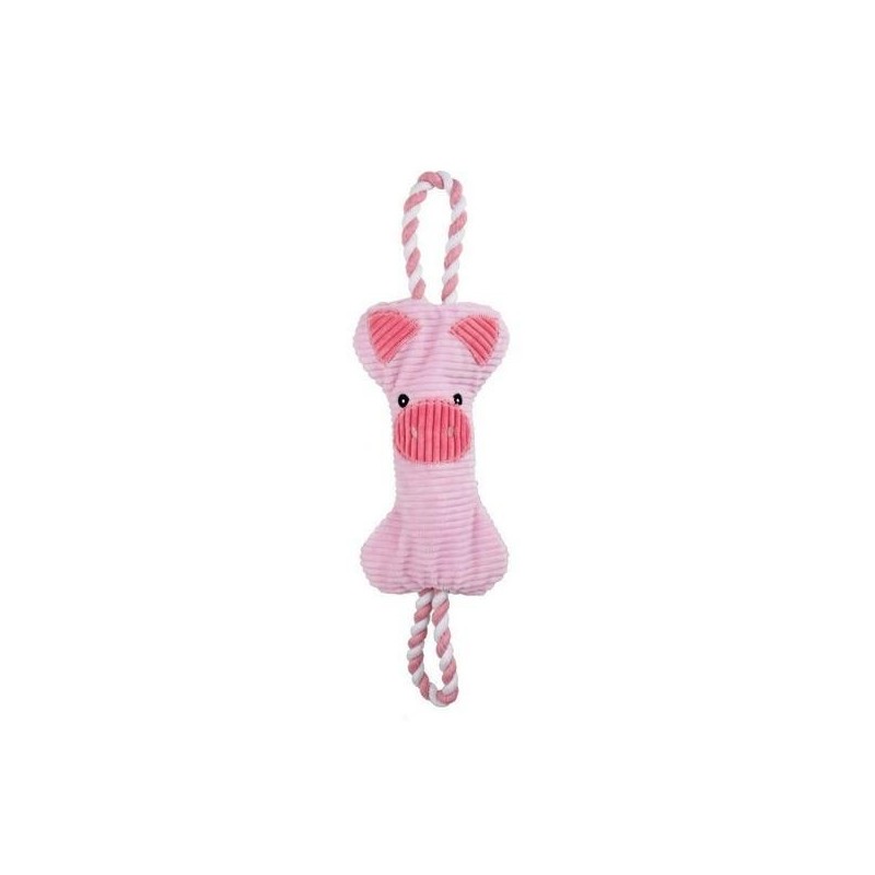 Peluche avec corde, un jouet deux en un pour chien  ( Jouet cochon 42cm )