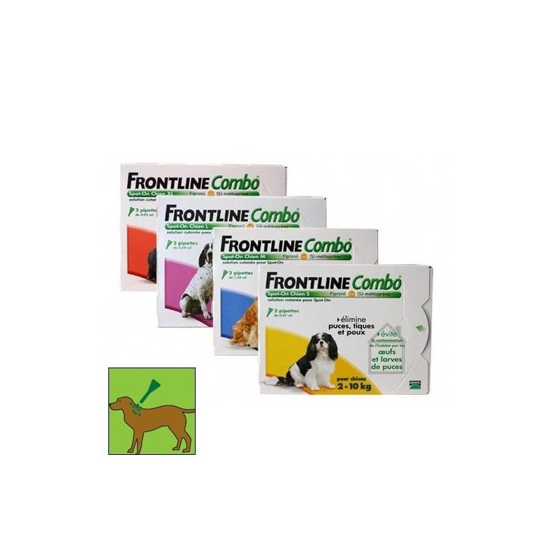 FrontLine Combo antiparasitaires pour chien  2 à 10 kg ( 4 pipettes de 0.67 ml )