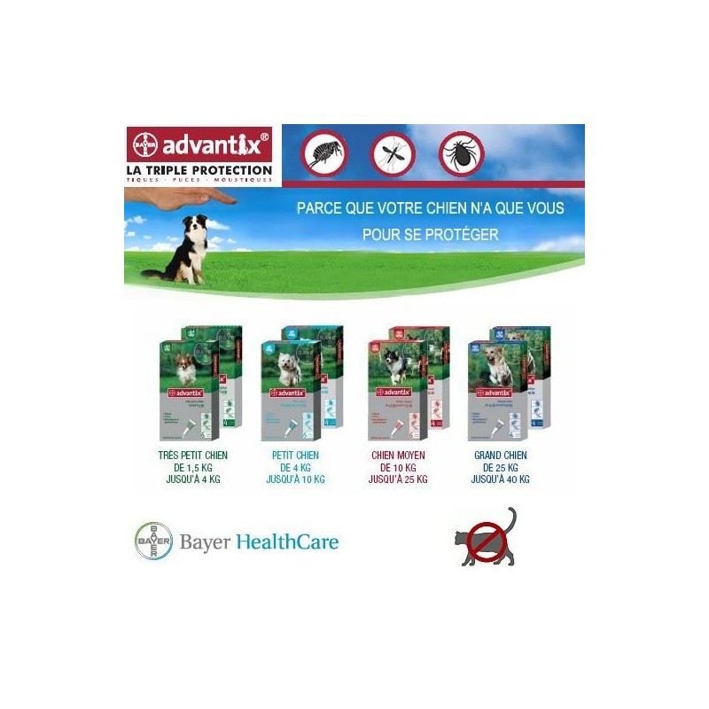Advantix traitement anti tiques, anti puces, anti moustiques 10 à 25 kg ( 6 pipettes de 2.5 ml )