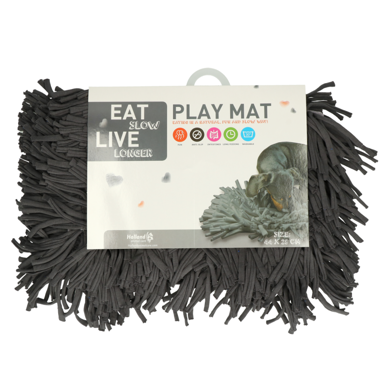 Tapis de jeu gris « Manger lentement, vivre plus longtemps »