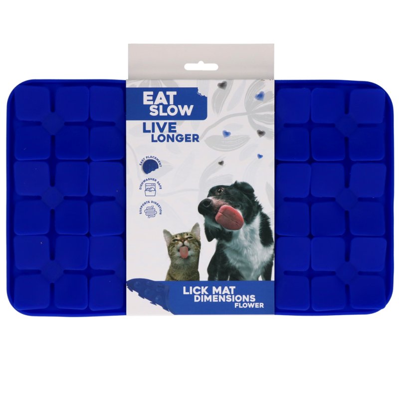 Mangez lentement, vivez plus longtemps, tapis à lécher Dimensions Fleur Bleue