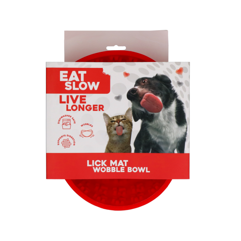 Tapis à lécher Mangez lentement, vivez plus longtemps, bol oscillant rouge