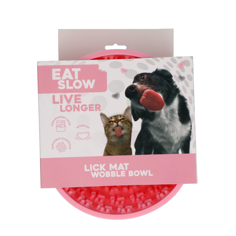 Tapis à lécher Mangez lentement, vivez plus longtemps, bol oscillant rose