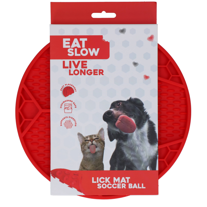 Tapis à lécher pour manger lentement et vivre plus longtemps, ballon de football rouge