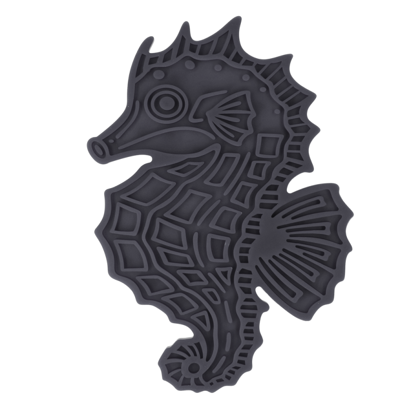 Tapis à lécher Mangez lentement, vivez plus longtemps, motif hippocampe gris