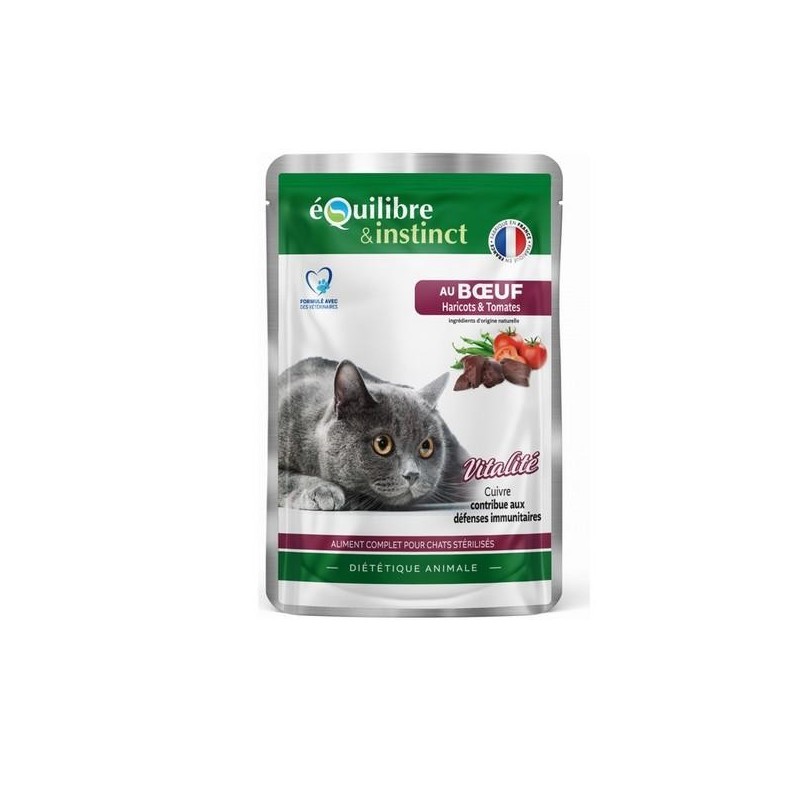 Equilibre & Instinct - Effilés sauce boeuf, haricots, tomates 85g