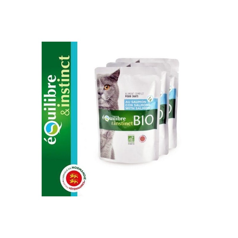 Emincés BIO chat riche en saumon - Equilibre & Instinct pochon 100g