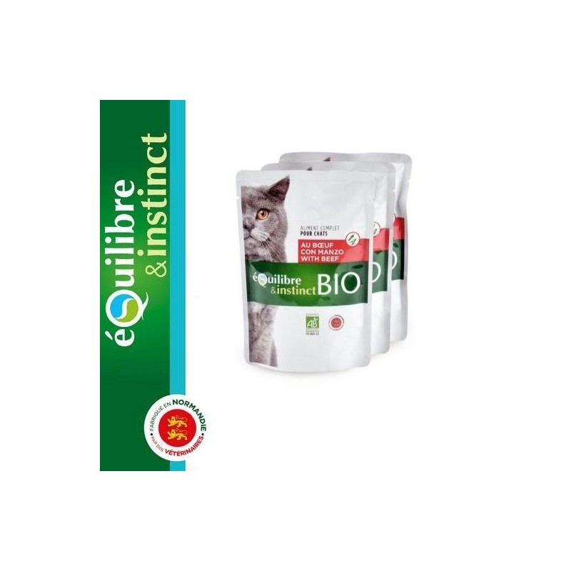 Emincés BIO chat riche en boeuf - Equilibre & Instinct sachet 100g