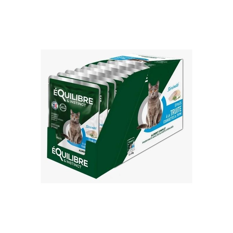 Equilibre et Instinct - Emincés chat, truite, courgettes et thym  12 pochons de 85g