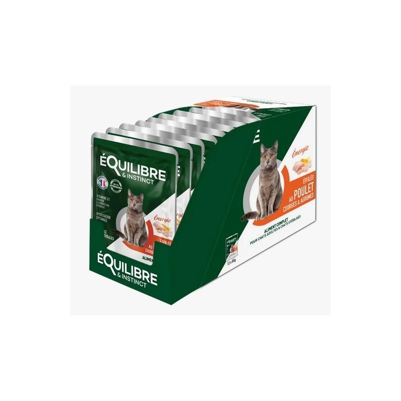 Equilibre et Instinct - Emincés chat, poulet courges et agrumes   12 pochons de 85g