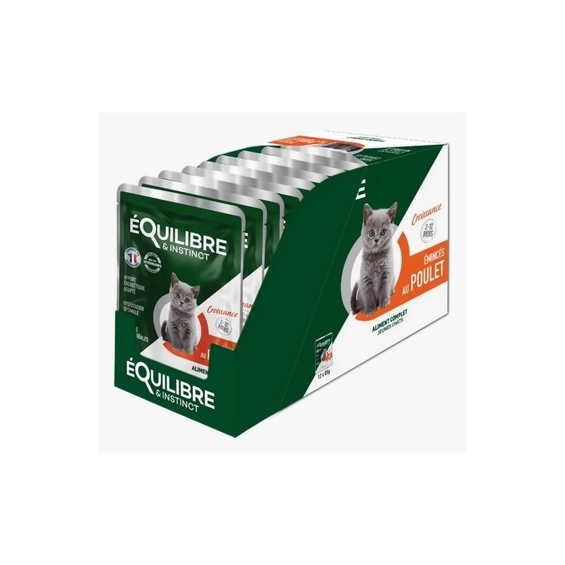 Equilibre et Instinct - Emincés chaton, poulet  12 pochons de 85g