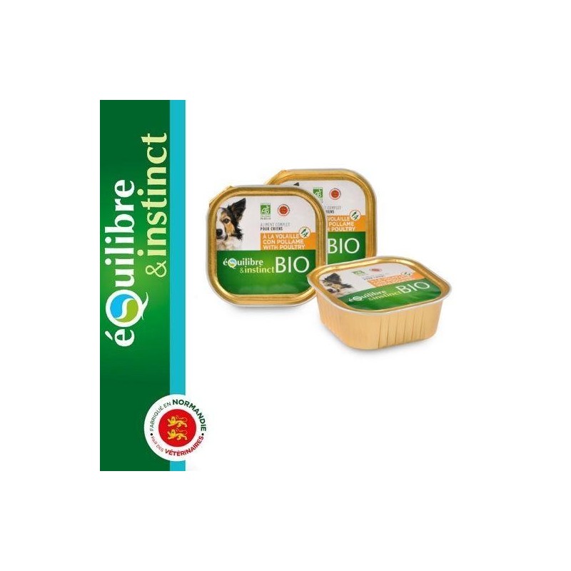 Terrine BIO chien adulte riche en volaille - Equilibre & Instinct 100g