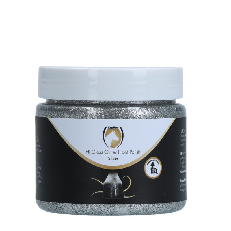 Excellent Horse Hi Gloss Glitter Hoof Polish Argent 150 ml