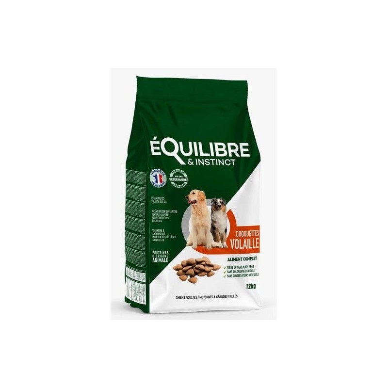 Equilibre et Instinct - Croquettes grand chien adulte volaille fraiche 12kg
